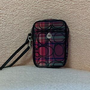 Coach Plaid Signature Wristlet in Pink and Black